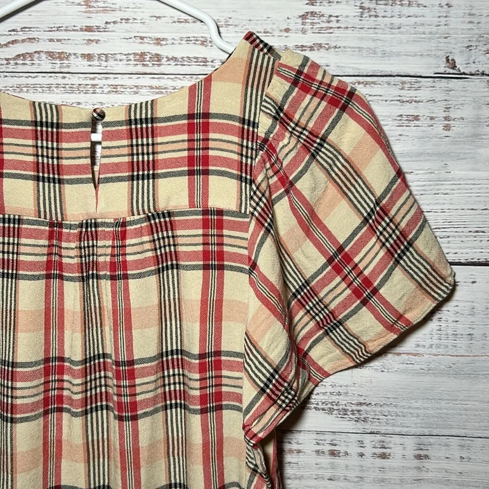 Maeve Priscilla Plaid Flutter Sleeve Top from Anthropologie Small